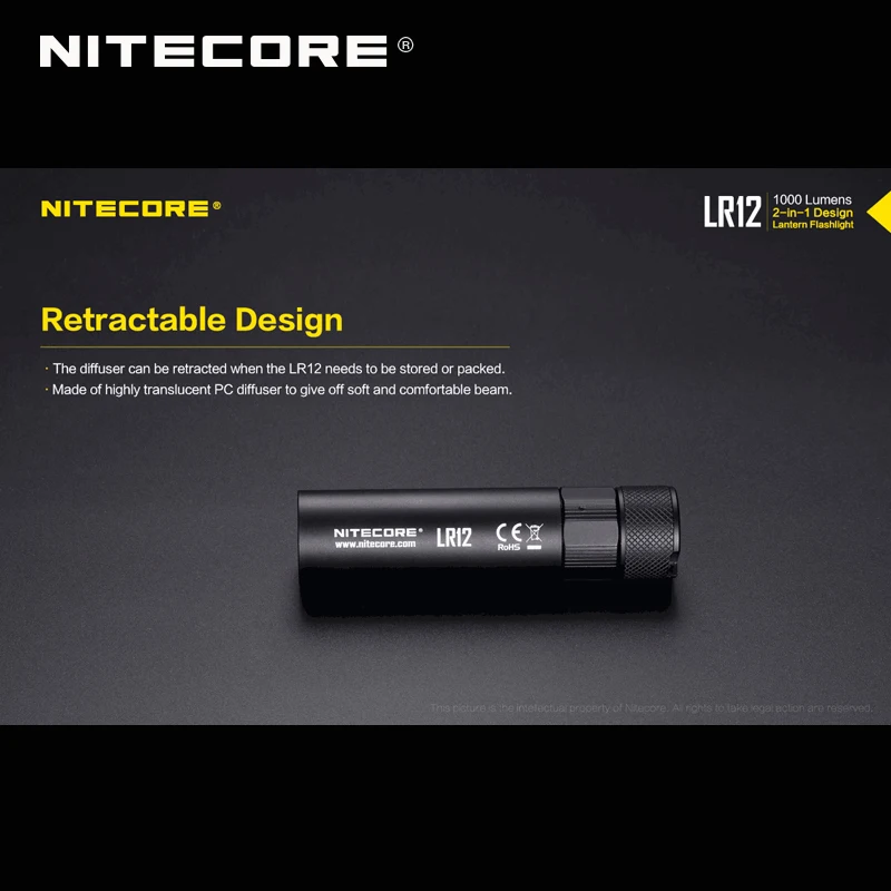 Горячая Nitecore LR12 2 в 1 дизайн CREE XP-L HD V6 светодиодный 1000 люмен выдвижной портативный фонарь