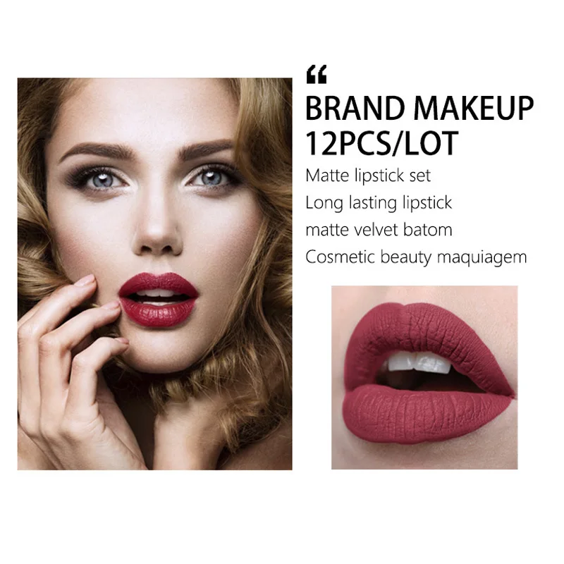 12 шт Матовая губная помада ручка жидкая набор бархатная глазурь Косметика YUF99| |