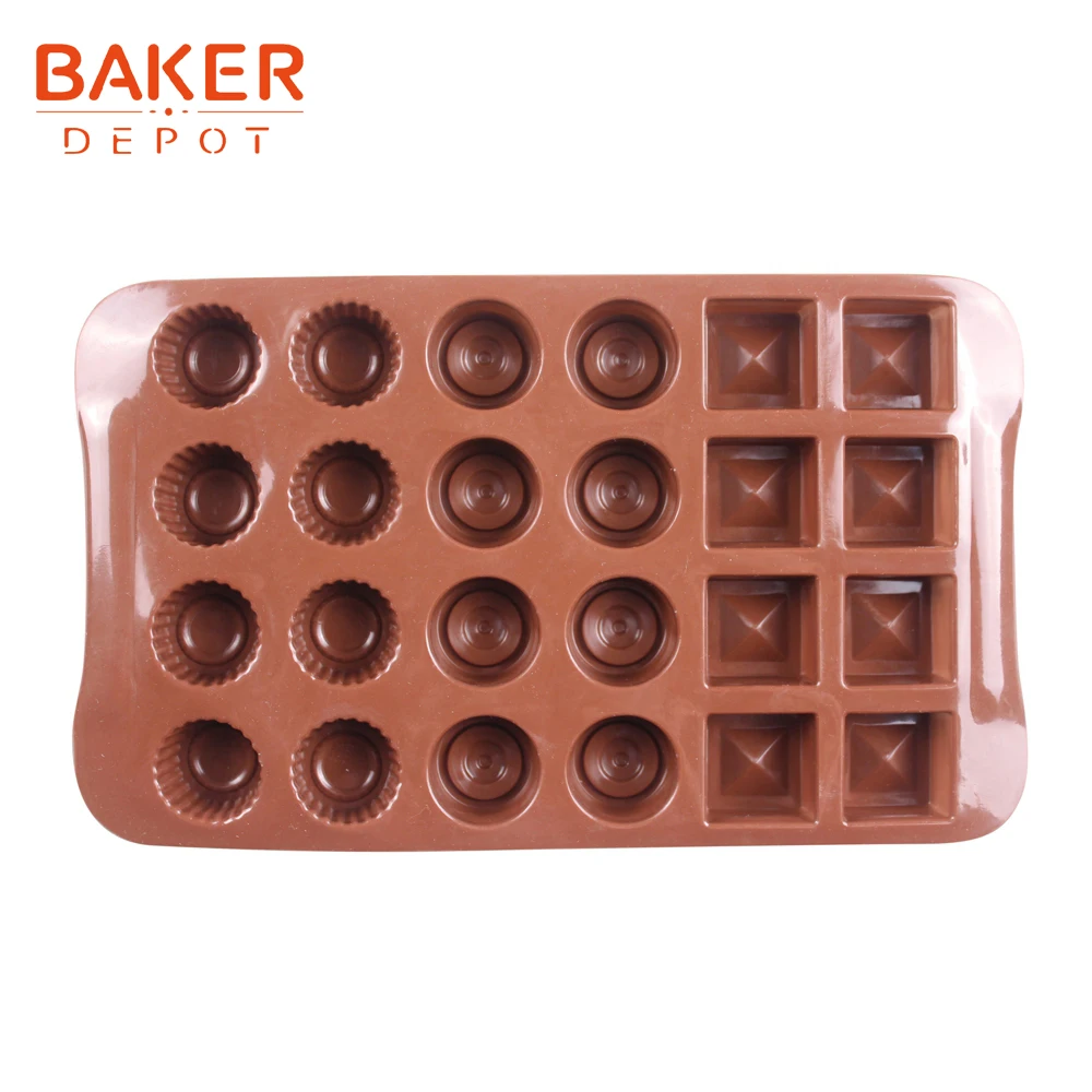 BAKER DEPOT силиконовая Плесень Для Шоколада Кондитерская выпечка квадратная круглая форма для украшения торта ледяные конфеты Мармеладные формы помадки 24 Отверстия