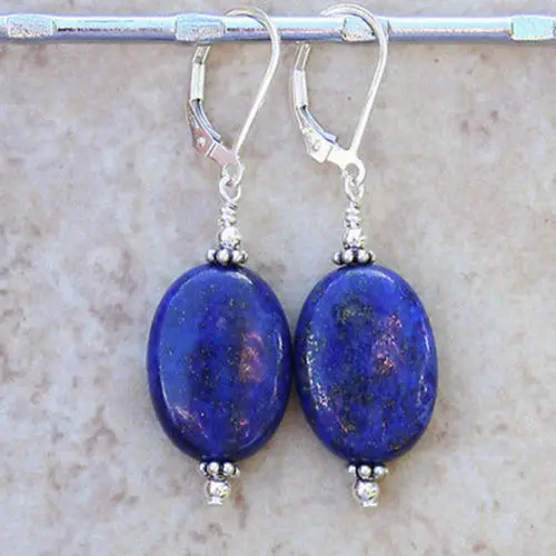 Красивые 13x18 мм Индиго лазурит стерлингового серебра Длинные висячие серьги|sterling