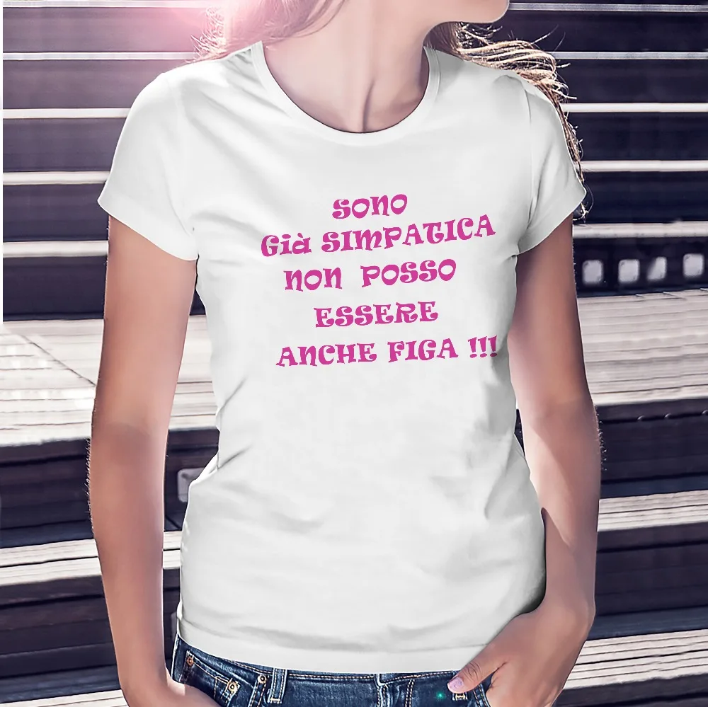 Женская футболка с надписью Gia Sono Simpatica не могу быть еще и новая белая