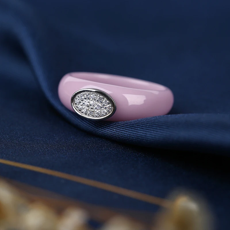 Романтические Розовые Керамика кольца с настоящими Австрийскими кристаллами
