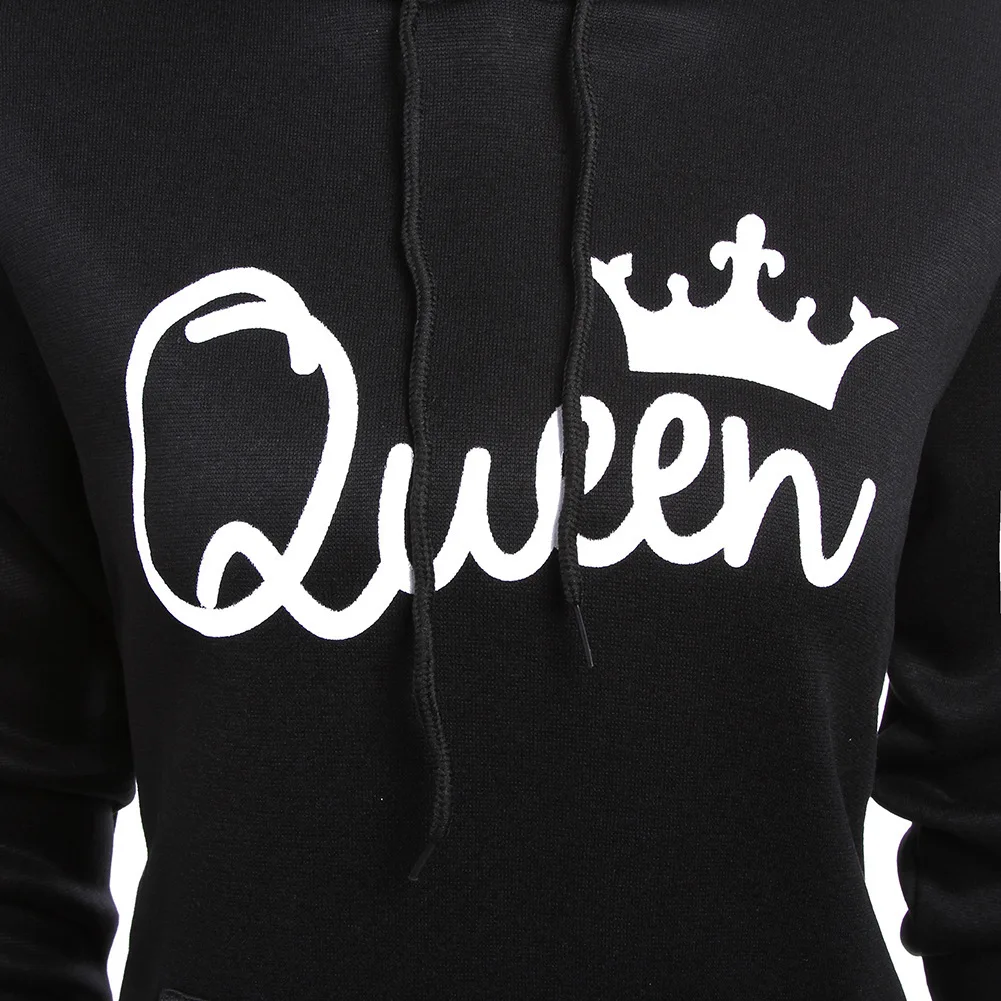 KING queen с принтом короны Для мужчин женщин осень толстовки Тонкий Толстовка для