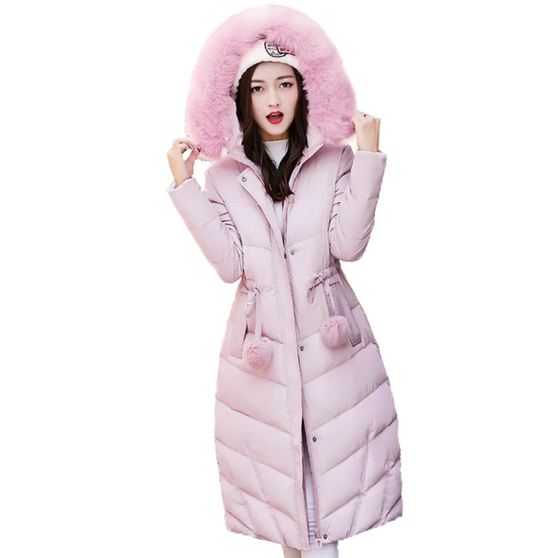 

Korean Women Hundred-ride Cotton Down Jackets Winter New Warm Thicken Jacket Fur Collar Hooded Long Parkas Female Coat Clothes