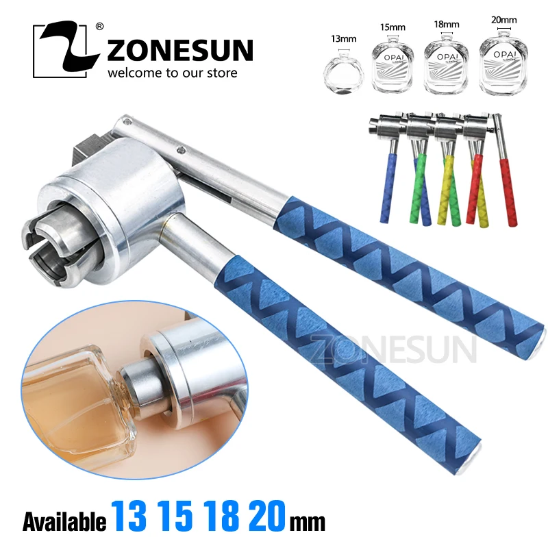 ZONESUN ручной инструмент для обжима флаконов духов, Машина Для Укупоривания флаконов с распылителем, 13 мм 15 мм 18 мм 20 мм укупорочная машина для флаконов духов