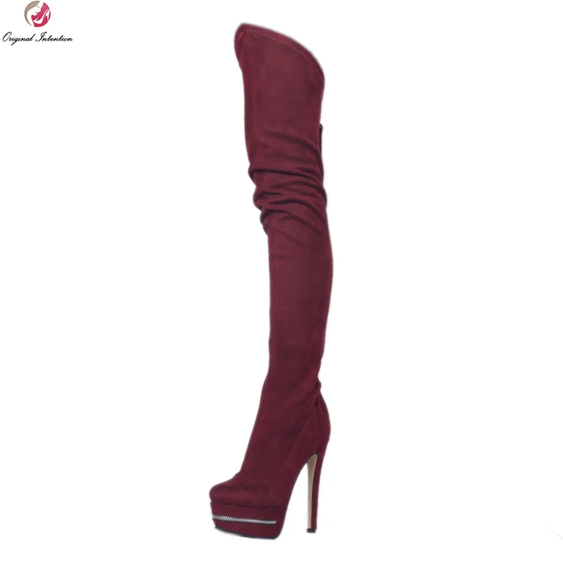 

Original Intention Super Sexy Women Over-the-Knee Boots Stylish Round Toe Thin Heels Boots Elegant Shoes Woman Plus US Size 4-20