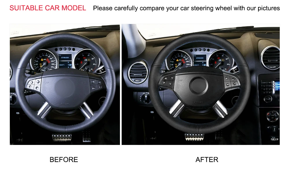 Рука сшитый черный искусственная кожа PU чехол рулевого колеса автомобиля для Mercedes Benz W164 М-класс ML350 ML500 X164 gl-класс GL4