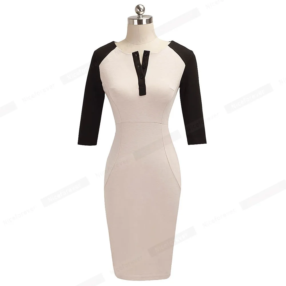 Women Casual Sheath Patchwork Bodycon Pencil Work Business Office Dress 1H280 | Женская одежда