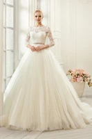 sexy backless lace long sleeved long tulle wedding dress bride dress round neck wedding dress simple bride wedding dress