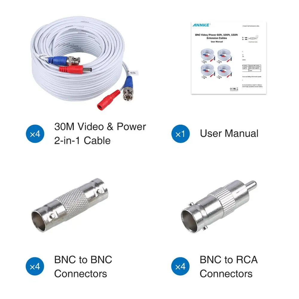 4 шт./упаковка Кабель BNC + DC для камеры видеонаблюдения|cable bnc|cable forbnc bnc |