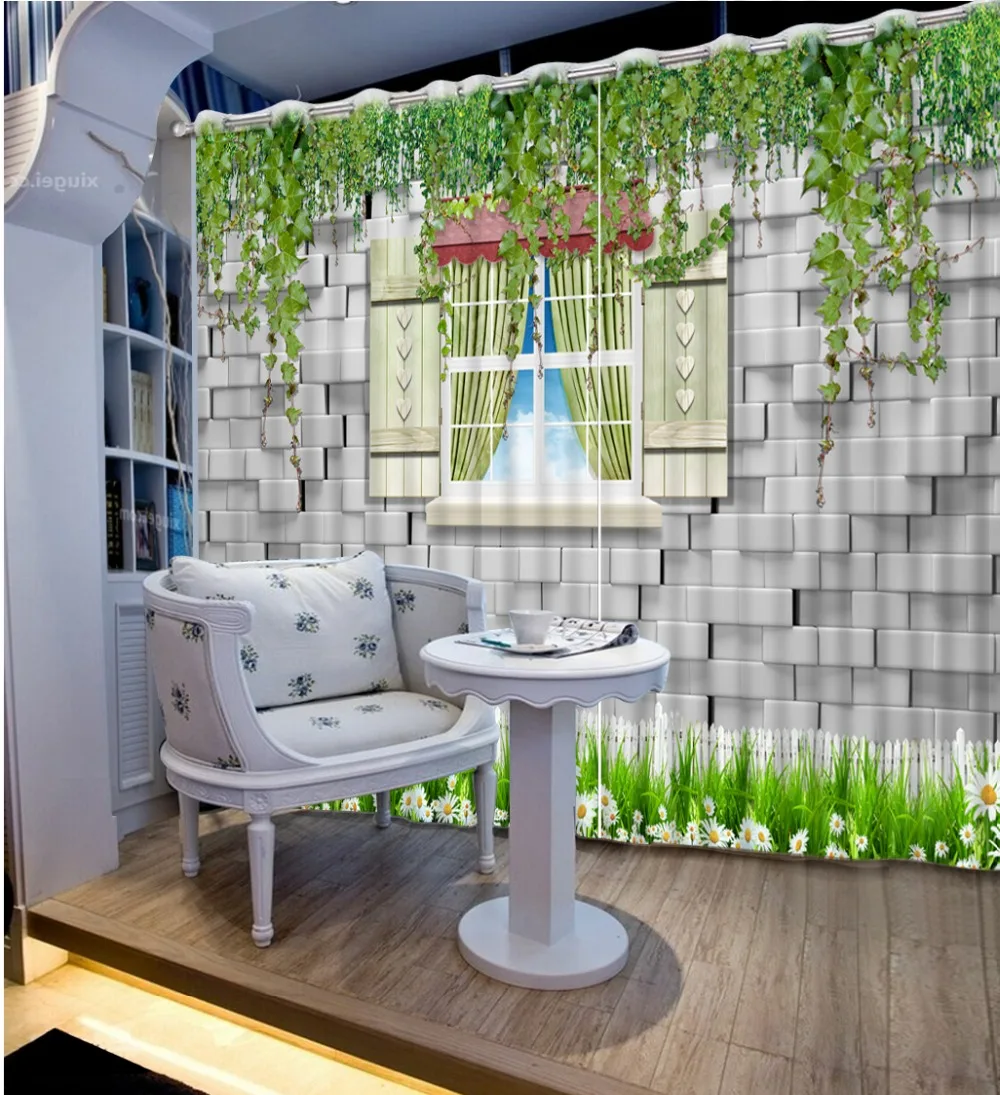 Классический домашний декор 3D занавески для окна гостиной с зелеными листьями и