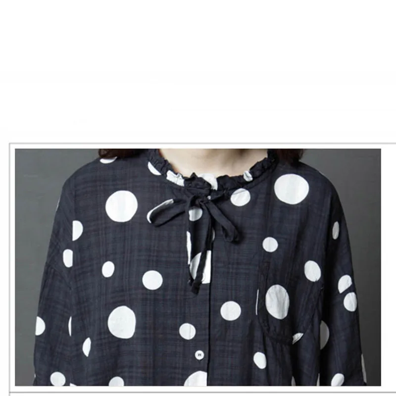 Женское платье-рубашка в горошек повседневное свободное платье из хлопка и льна