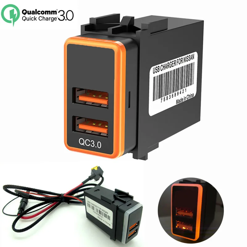 CHELINK 12 В QC3.0 Dual USB Автомобильное зарядное устройство с светодиодный вольтметр адаптер питания быстрая зарядка запас для Nissan