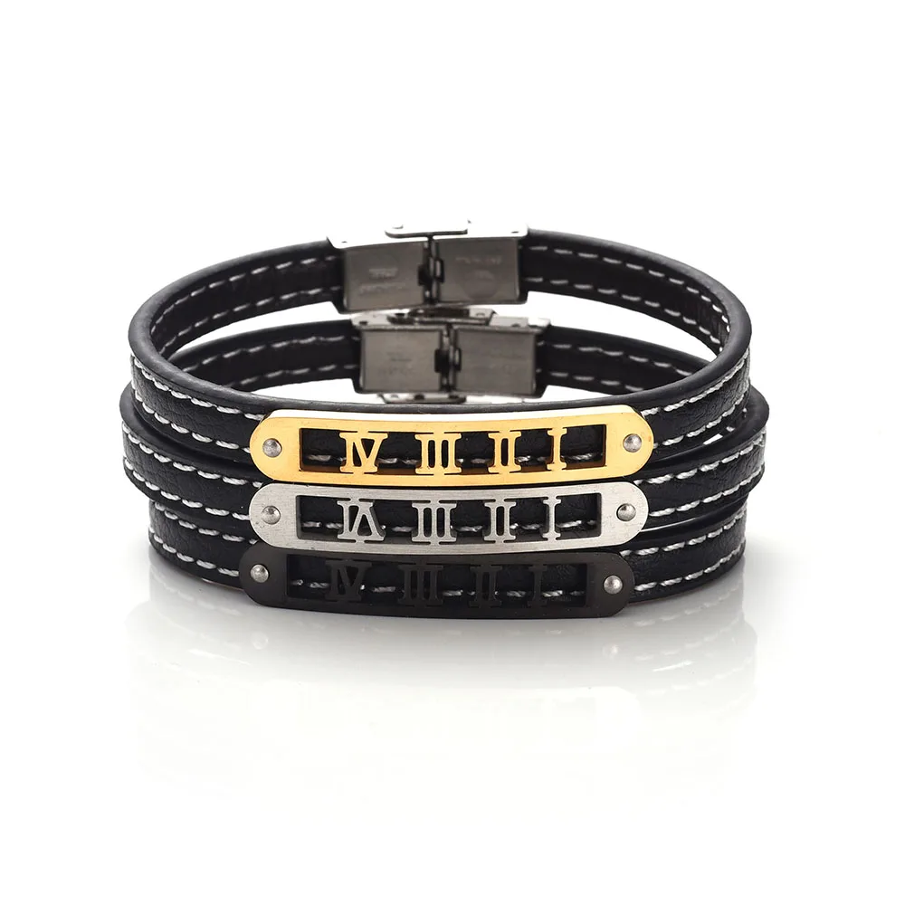 Модный винтажный браслет из натуральной кожи мужской и женский в римском стиле с