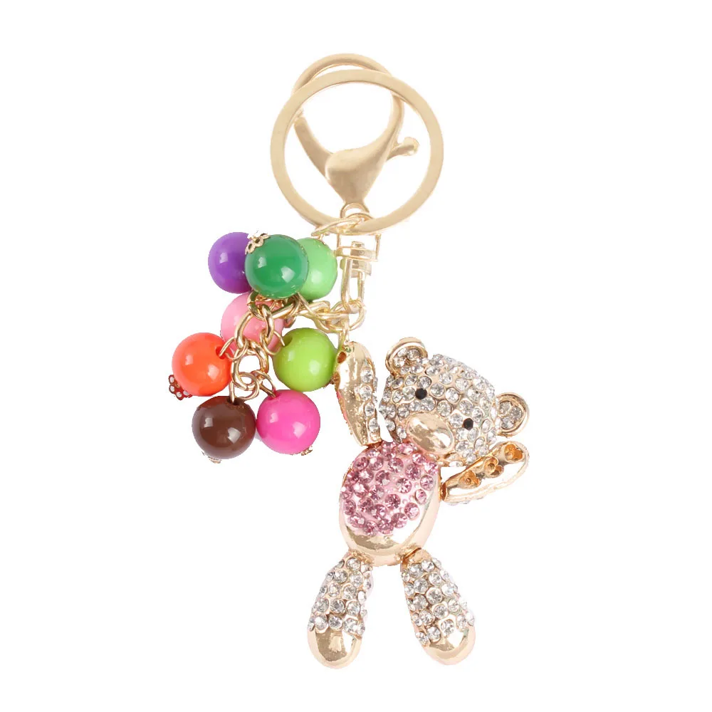 

New Arrive Fashionable Charm Pendant Bear Pink Belly Arm Move Bead Pearl Cute Rhinestone Crystal Purse Bag Key Chain Gift