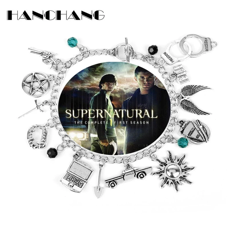

Supernatural Inspired Bracelets for Women Dean Winchester Jewelry Charms Pendants Bangles Bracelet Gothic Chain Wristbands