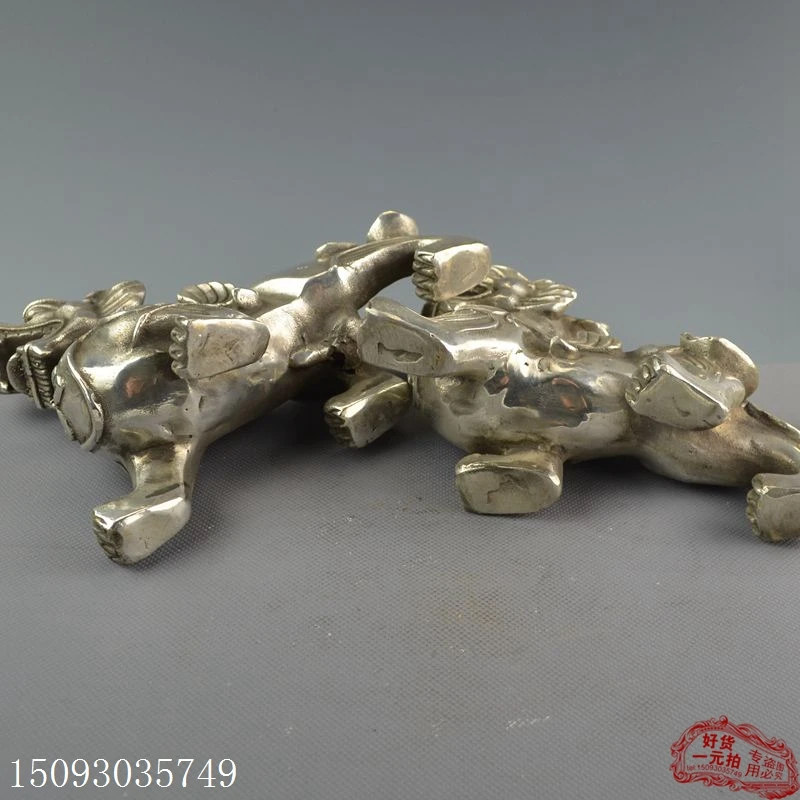 Китай старинное украшение покрытое серебром carvingausiciousness пара смелых животных статуя