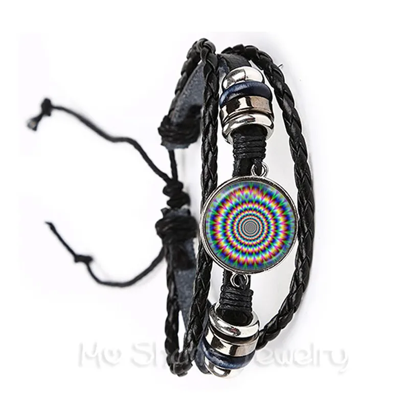 Mandala Bracelet Beautiful Flowers Glass Cabochon Black/Brown Leather Bangles For Men Women Jewelry Creative Gift Friends | Украшения и