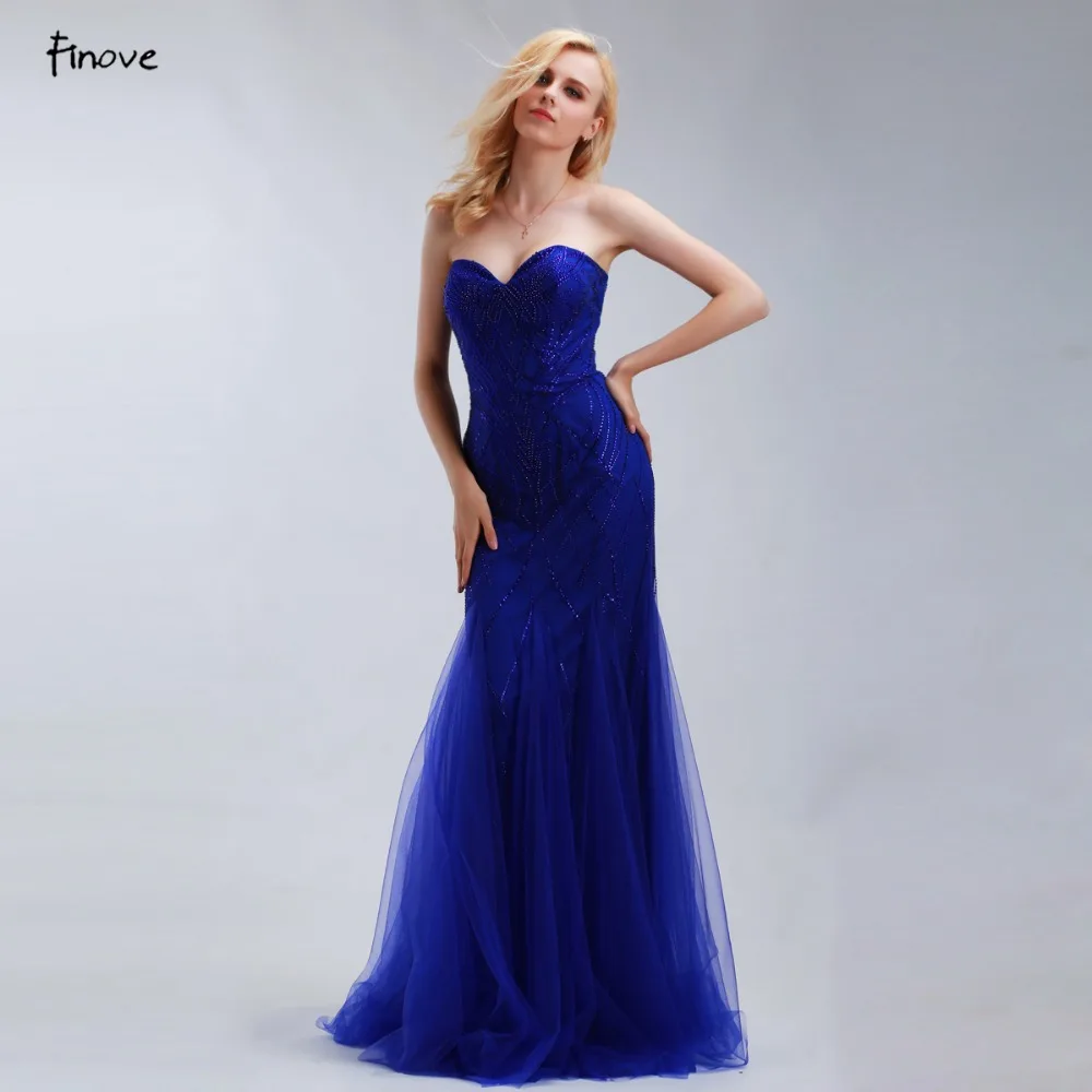 Finove платье с юбкой годе Королевского синего цвета Вечерние платья Длинные 2019