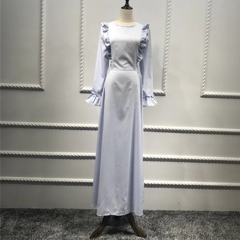 Плюс Размер Vestido Longo Robe Femme Ete ОАЭ Абая, для мусульман ислам кафтан оборками Полосатый Макси Bodycon платье хиджаб женская одежда
