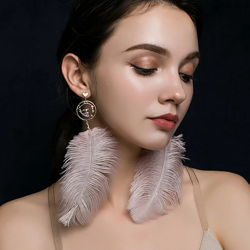 SRCOI богемные Страусиные длинные серьги с перьями корейские Этнические женские