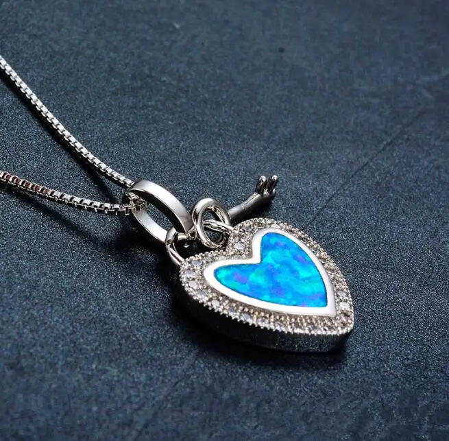 Новая мода синий опал сердце ключ ожерелье для женщин леди элегантное свадебное