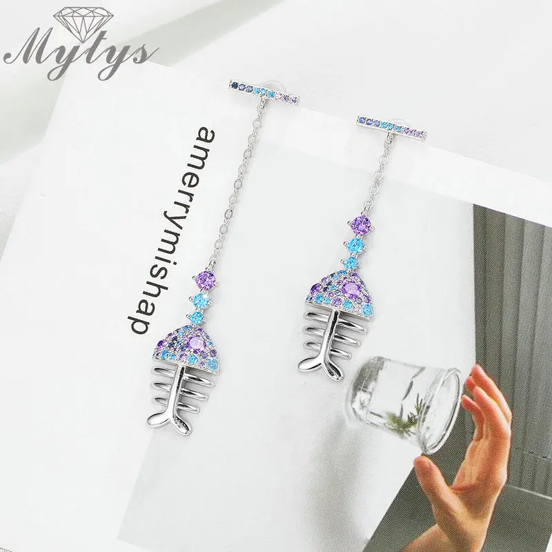 Серьги Mytys из серебра 925 пробы модные летние серьги высокого качества с цветным