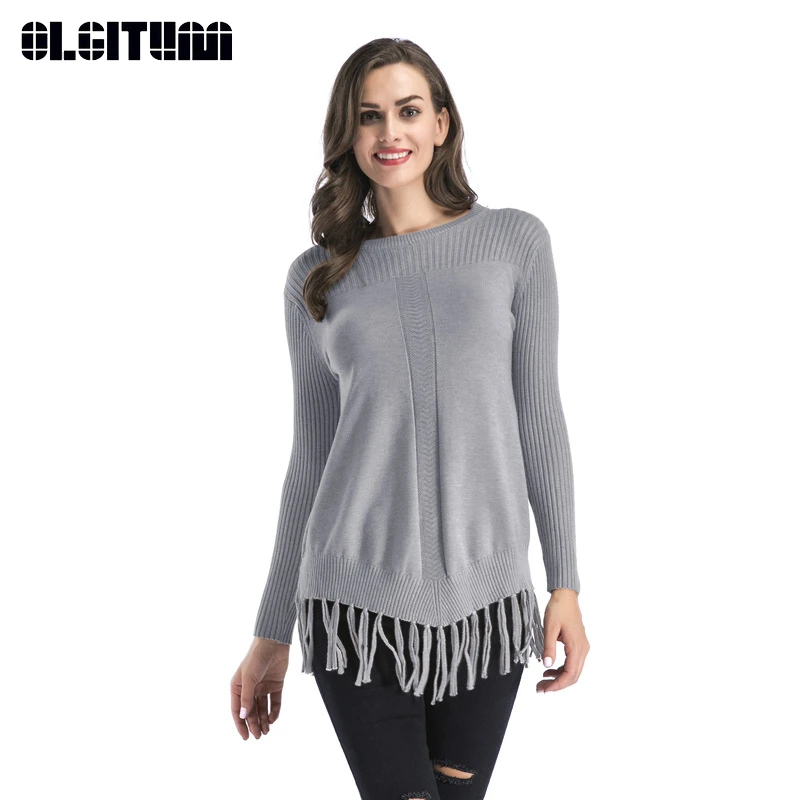 

Autumn/Winter M-XL Fashion Tassel Long Loose Large Size Women Pullover 2020 Long-sleeved O-neck Knitted Top Female Sweater