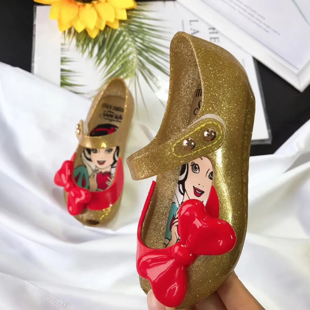 Мини Melissa для девочек обувь Летнее платье принцессы прозрачная обувь для девочек Нескользящие Детские пляжная обувь, сандалии для младенцев 13-18 см