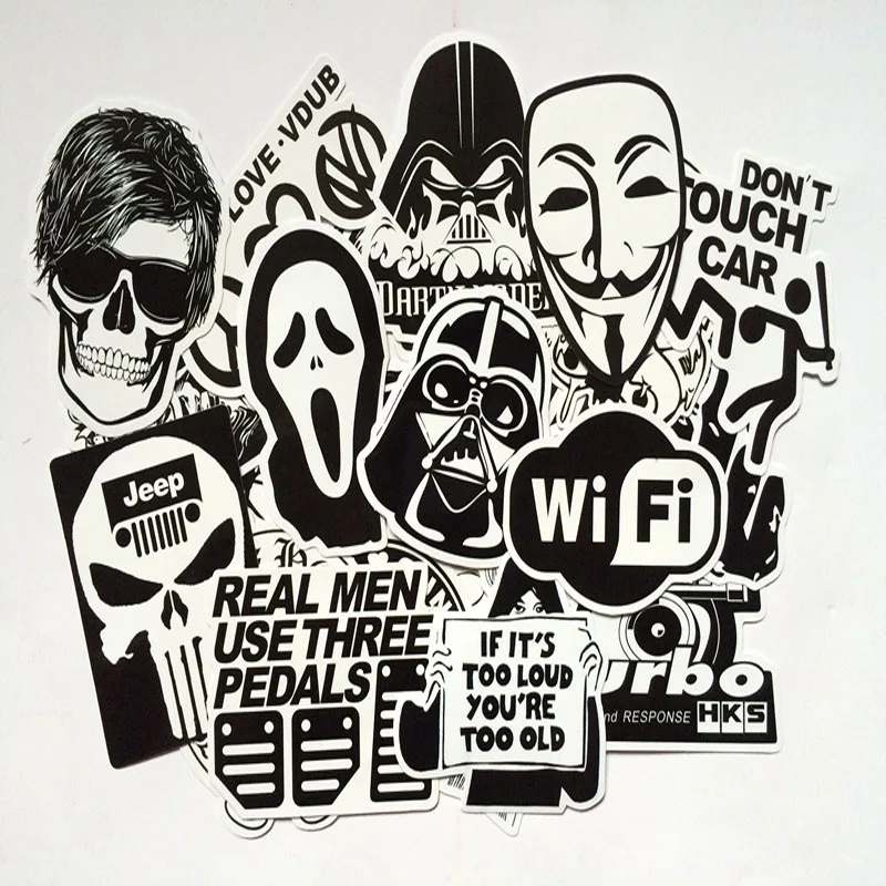 Treeby 60 шт./лот белый и черный Прохладный DIY Наклейки для скейтборда Чемодан