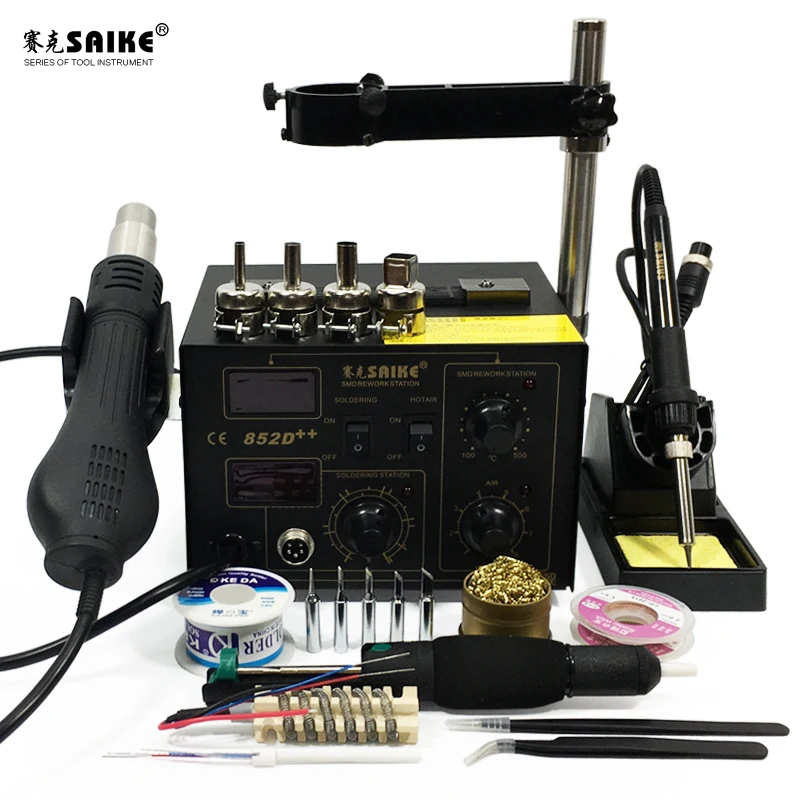SAIKE 852D ++ 2 в 1 SMD наладочная станция, строительный фен, строительная станция 220 в 110 В