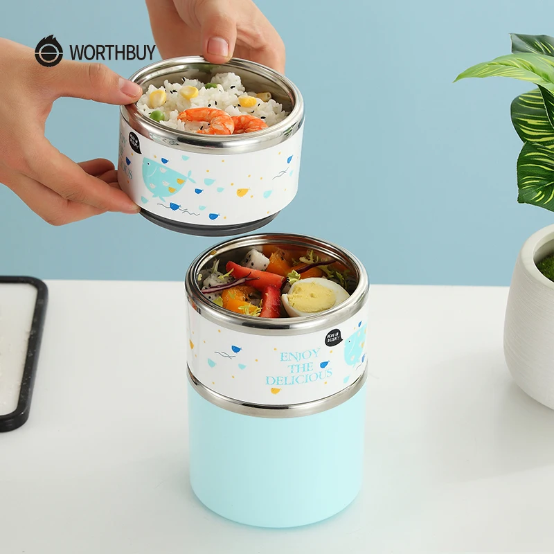 WORTHBUY, мультяшный японский Ланч-бокс, портативный, из нержавеющей стали, Bento, Ланч-бокс для детей, школьный контейнер для еды, герметичный, Bento box