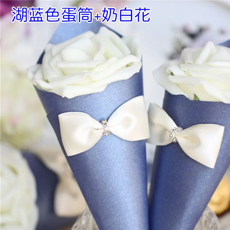 M15 Blue 20 шт./лот, романтическая коробка для конфет с мороженым, тюбик для яиц, розовая коробка для конфет, Подарочная коробка с цветком и бантом, шикарная модная свадебная Декорация - Цвет: M15 Blue