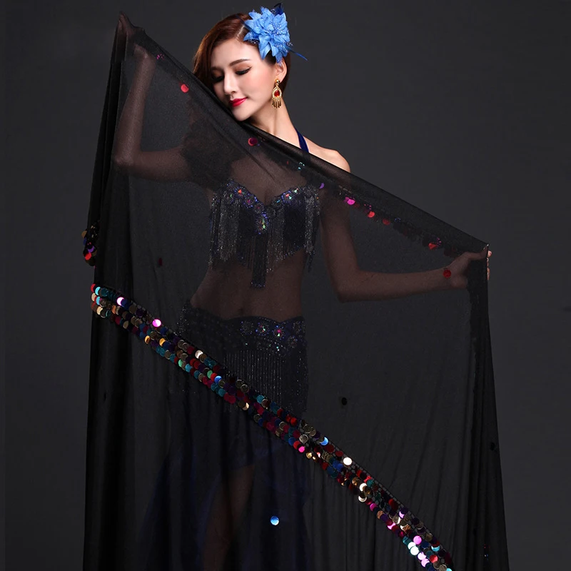 

New 2018 Malaya Stage Prop Women Dancewear Accessories Organdy Veil Shawls with Coins Belly Dance Veils Performance