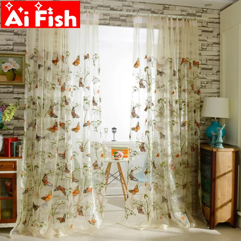 

Pastoral High Grade Organza Embroidered Fabric Butterfly Gauze Door Window Curtain For Living Room Luxury Bedroom Decoration #10