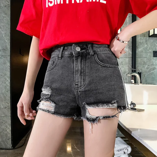 Джинсовые шорты с дырками и средней талией свободные облегающие джинсовые в