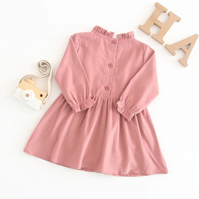 Cute Toddler Baby Girls Pink Corduroy Ruffles Dress Neckline Infant Fashion Spring Autumn Clothes | Детская одежда и обувь