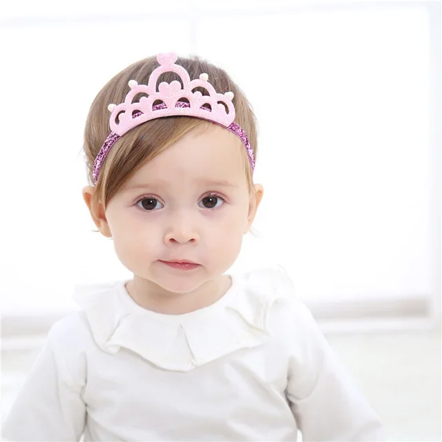 Pink Headband M MISM Милая корона принцессы ободок милые для девочек Детские аксессуары для волос Тиара эластичные резинки для волос тюрбан повязка на голову - Цвет: Pink Headband