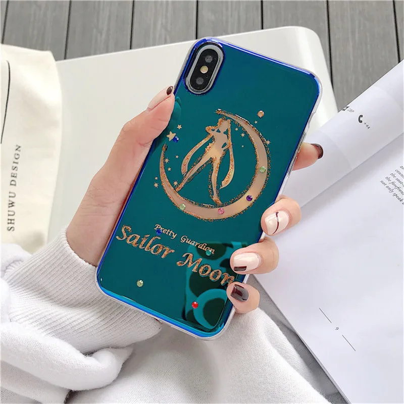 Аниме Сейлор Мун Телефон чехол для iPhone 6 6s 7 8 Plus X XR XS Max Сакура КИНОМОТО Блестки Bling