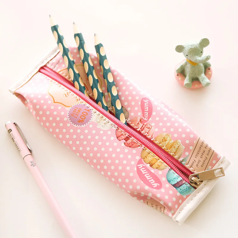 

Pencil case school cute kawaii pencil cases for girls PU leather pencil bags macaron/biscuit pencil box school supplies