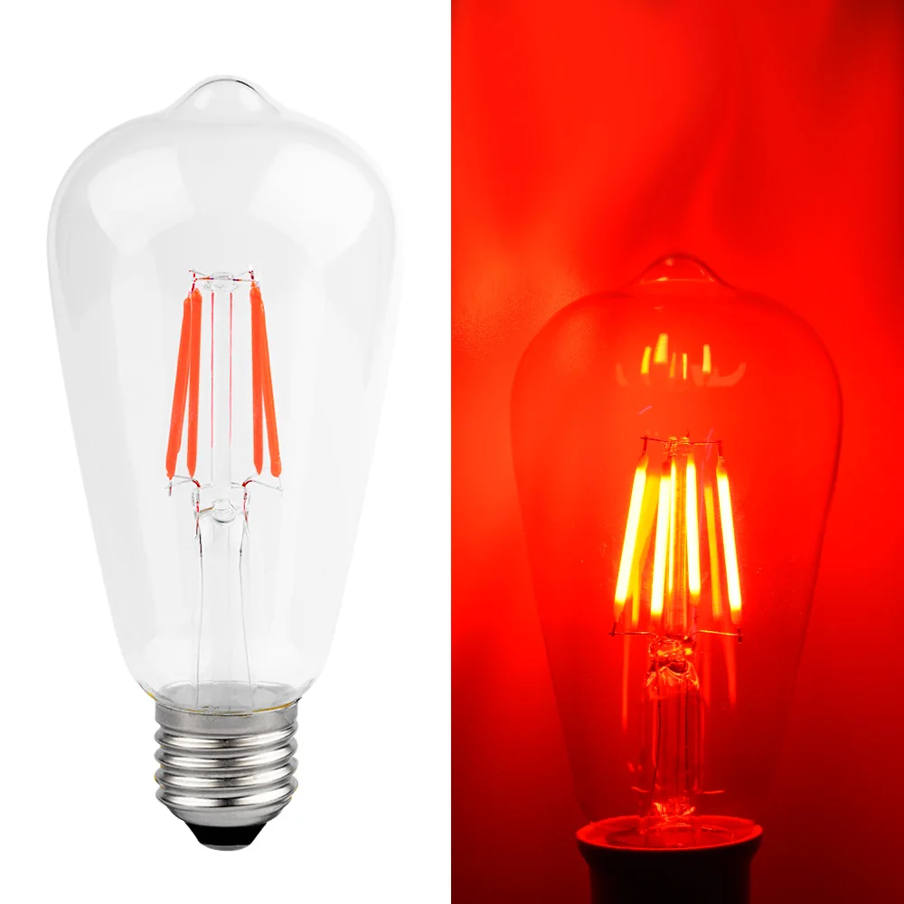 Red Color GLSZ Edison ЛАМПЫ 4 Вт светодиодный лампы E27 ST64 лампа накаливания Эдисона 220V Промышленный Настенный декор Винтаж подвесной светильник в стиле ретро лампа для Гостиная - Цвет: Red Color