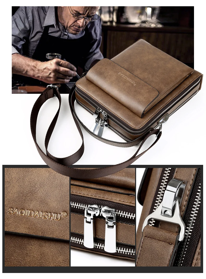 FEIDIKABOLO, новинка, двойная молния, мужские сумки, Ретро стиль, на плечо, сумка через плечо, бизнес кожа, мужские сумки-мессенджеры для мужчин, кожаная сумка
