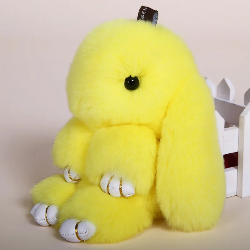 yellow 14cm Автомобильный брелок для влюбленных сумки «кролик» подвески для мужчин и женщин качественный плюшевый подарок настоящий кролик рекс плюшевый костюм Кролик подвеска Кролик рождение - Цвет: yellow 14cm