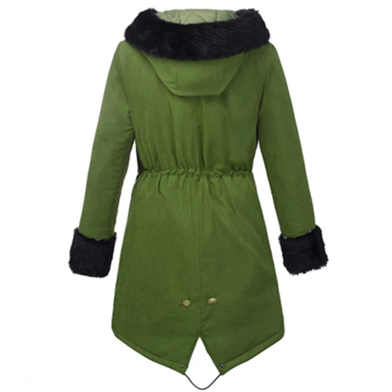 Large Size Winter Women Faux Fur Overcoat Casual Slim Thick Warm Female Fur Coats Vintage Spliced Army green Outerwear J739