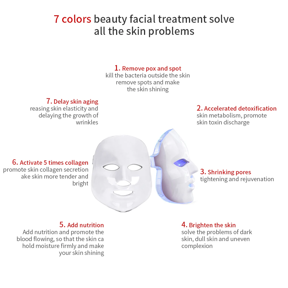 Beauty Photon светодиодный маска для лица терапия 7 цветов светильник ухода за кожей