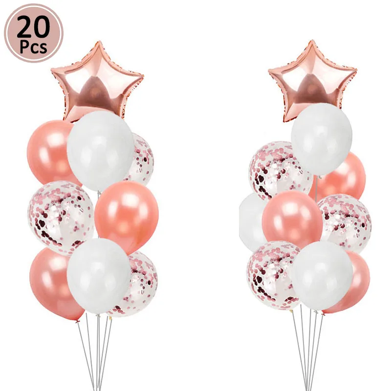 20pcs rose gold Heronsbill первый день рождения Блестящий бумажный баннер растяжки вечерние украшения для взрослых детей маленьких мальчиков и девочек гирлянда поставки мяч - Цвет: 20pcs rose gold