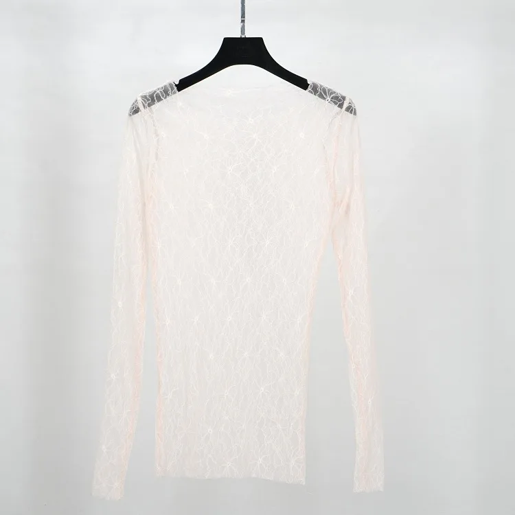 Модная женская Повседневная кружевная прозрачная блузка с длинным рукавом