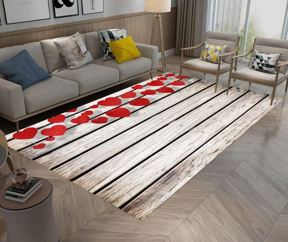 LB красные сердца на деревенском деревянной доске коврик фланелевый для детей