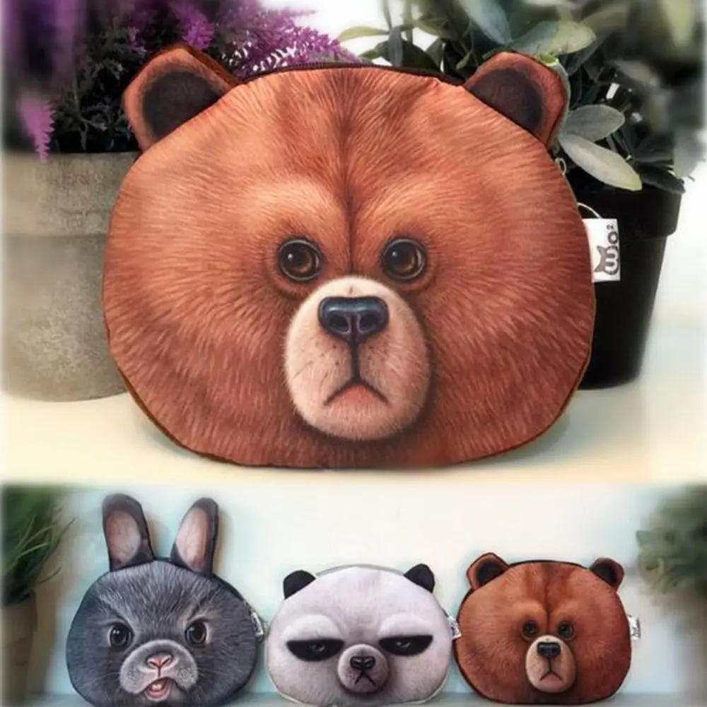 Холщовая Сумка для монет с мультипликационным животным короткий кошелек на