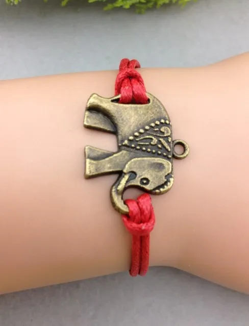 1pc Elephant Bracelet-Antique Bronze Pendant with Red Wax Cord Bracelet Cute 1187 | Украшения и аксессуары